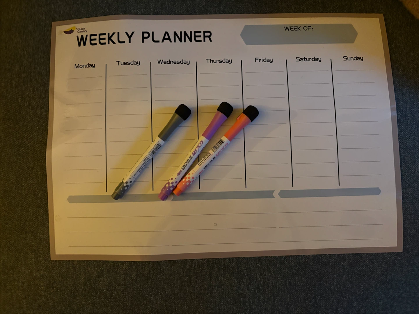 Quick Canary Magnetic Weekly Planner with 3 Markers