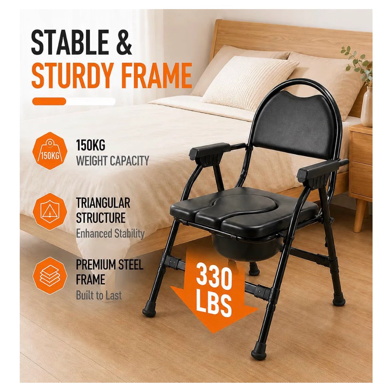 4-in-1 Folding Bedside Commode Chair - photo 2