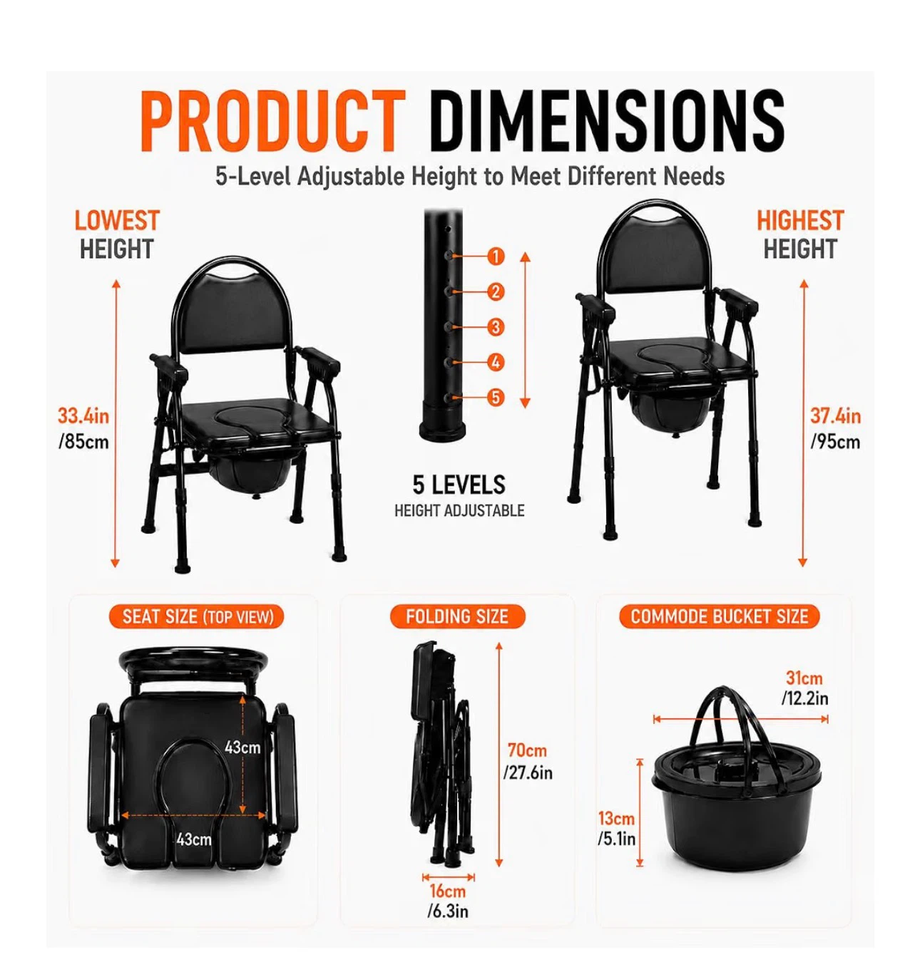 4-in-1 Folding Bedside Commode Chair - photo 3