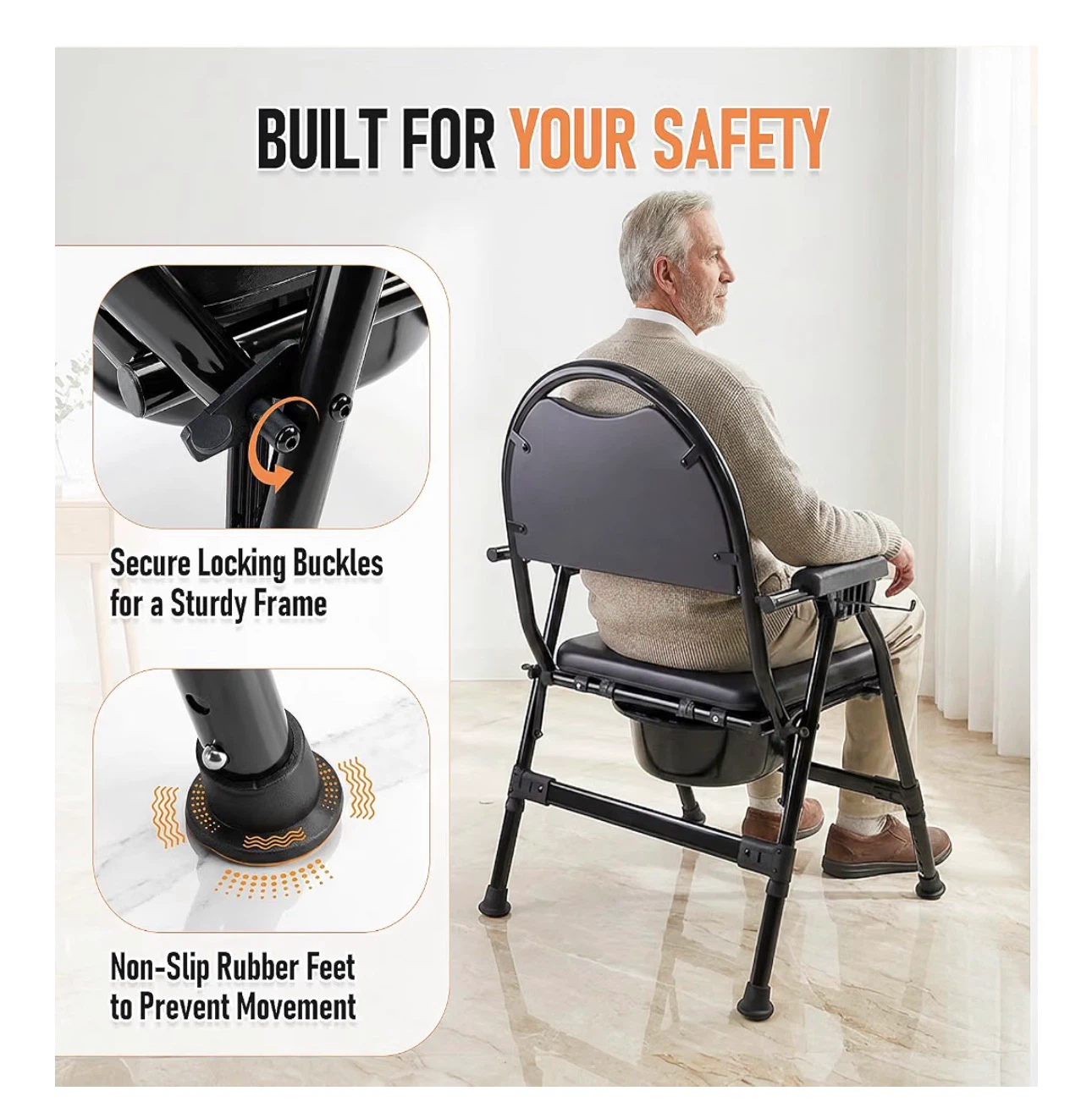 4-in-1 Folding Bedside Commode Chair - photo 5
