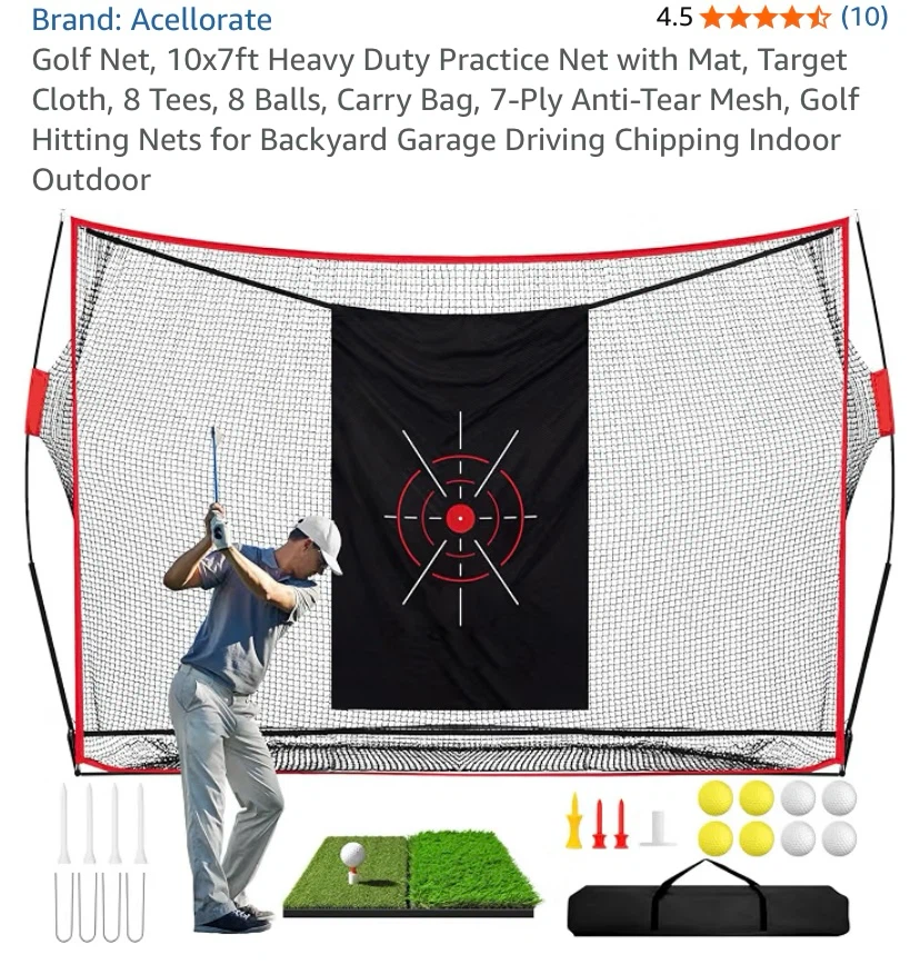 New 10x7 ft Heavy Duty Golf Practice Net with Mat