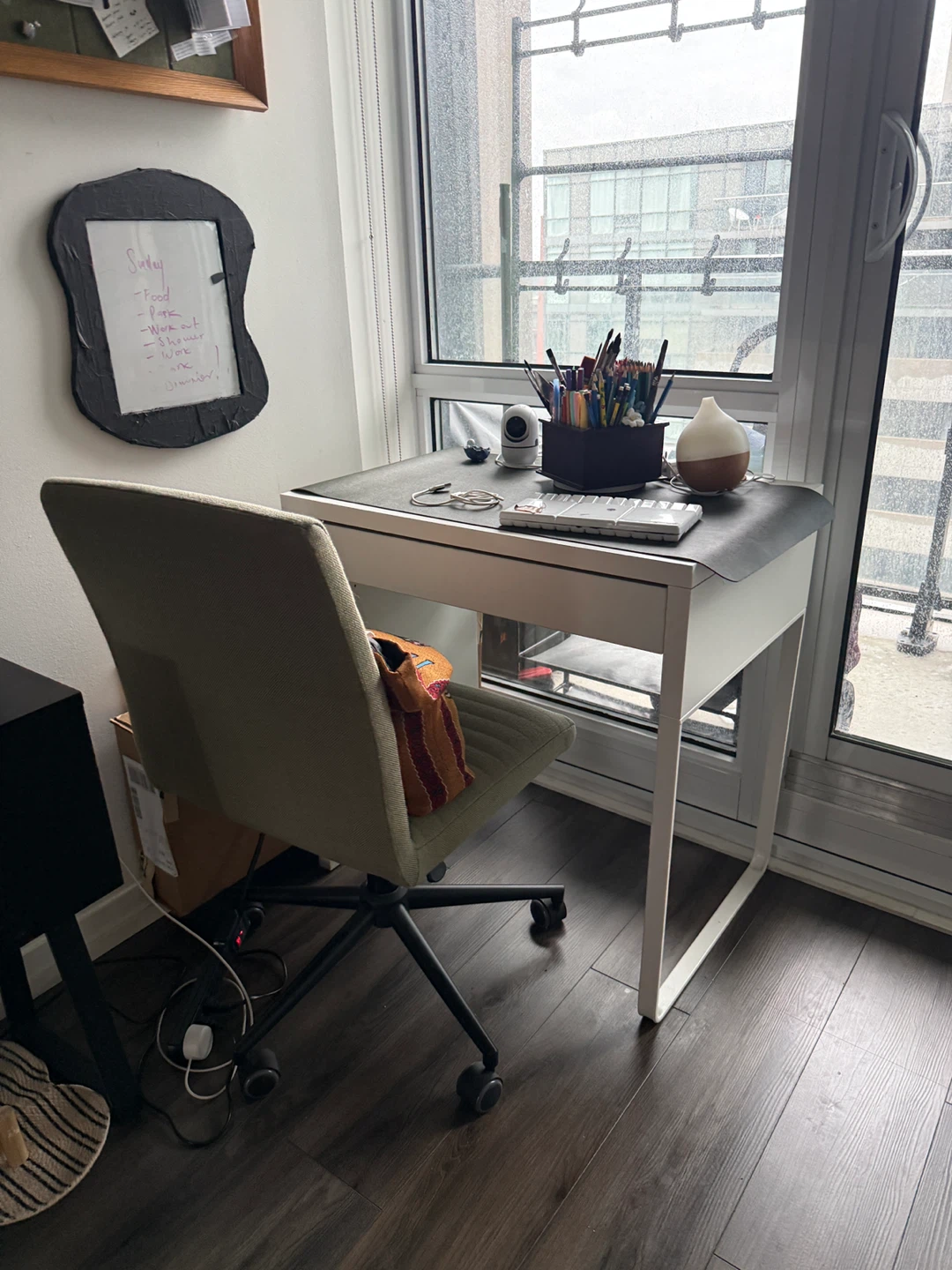 IKEA MICKE Desk, White with green desk chair