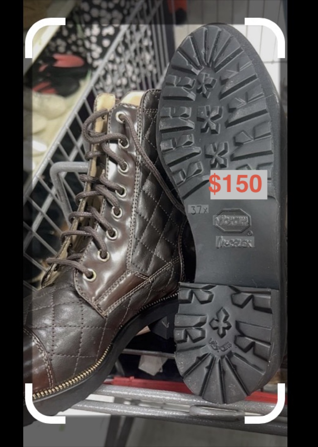 Black Quilted Lace-Up Combat Boots Size 37 - photo 2