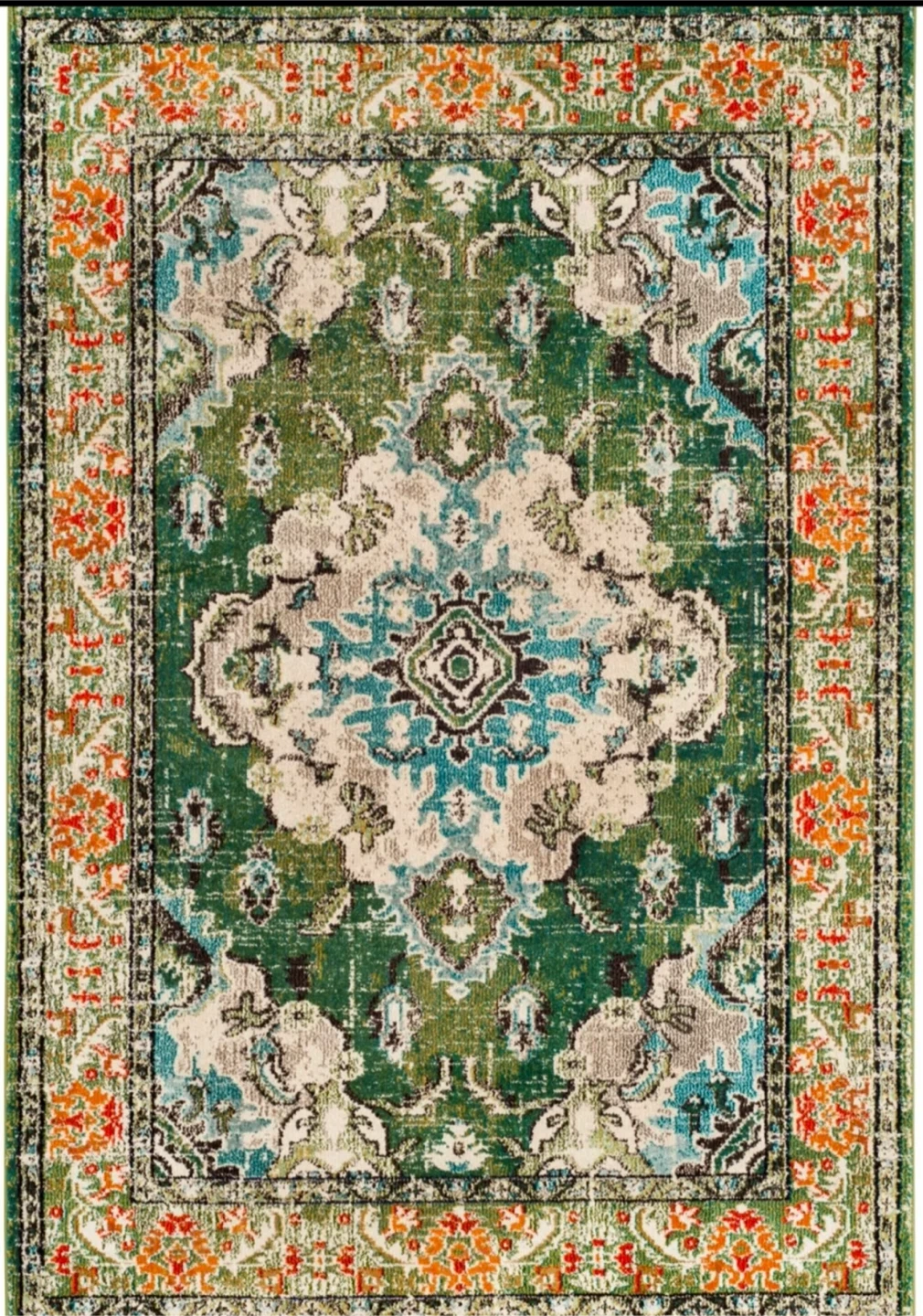 Vintage-Style Green Area Rug