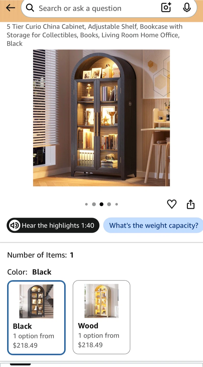 Glass Pantry Cabinet / LED Curio Case - Black (BRAND NEW) - photo 2