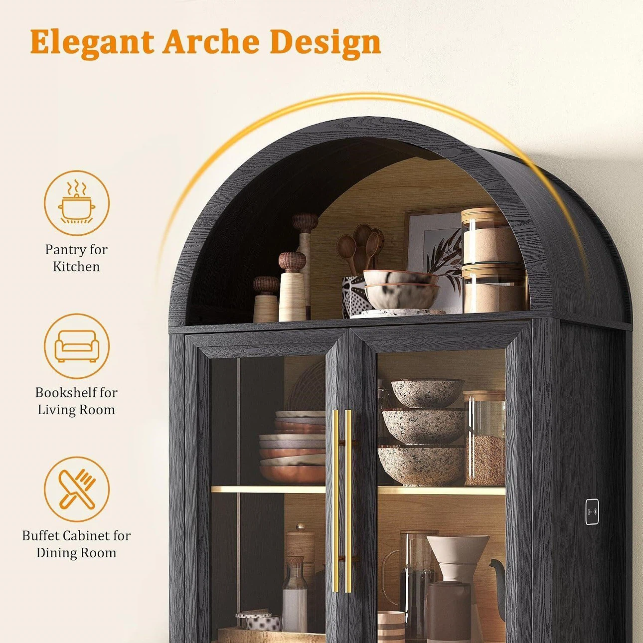 Glass Pantry Cabinet / LED Curio Case - Black (BRAND NEW) - photo 4
