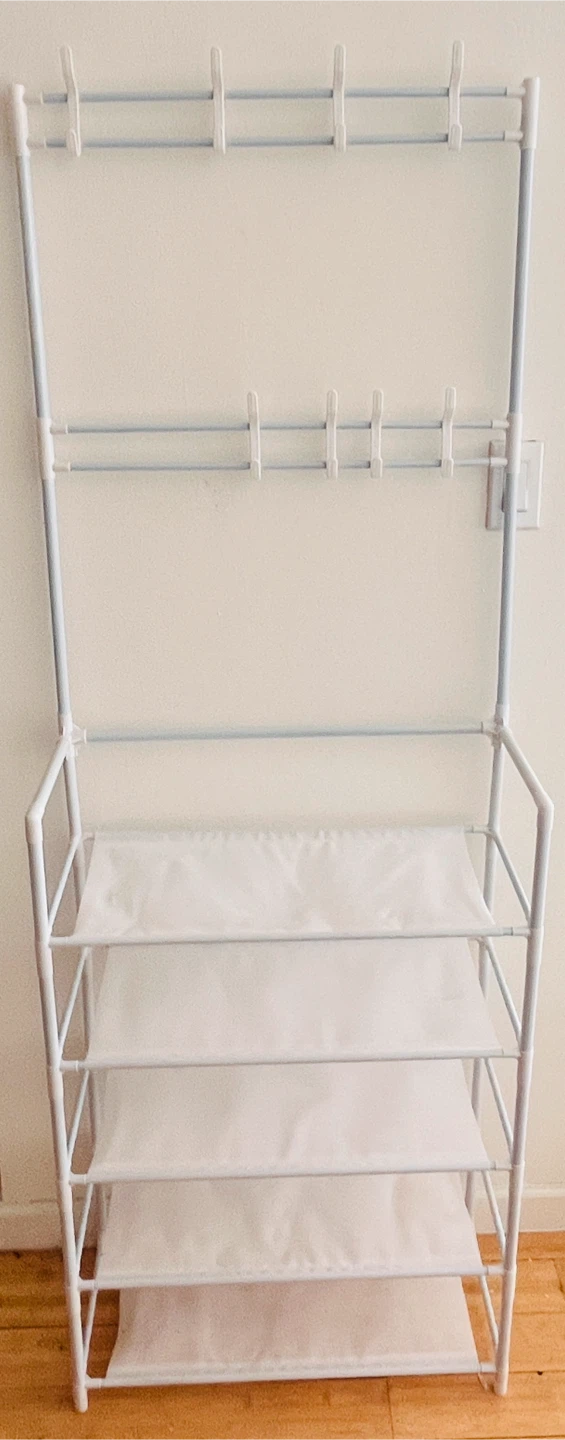 5-Tier White Metal Shoe Rack and Hanger
