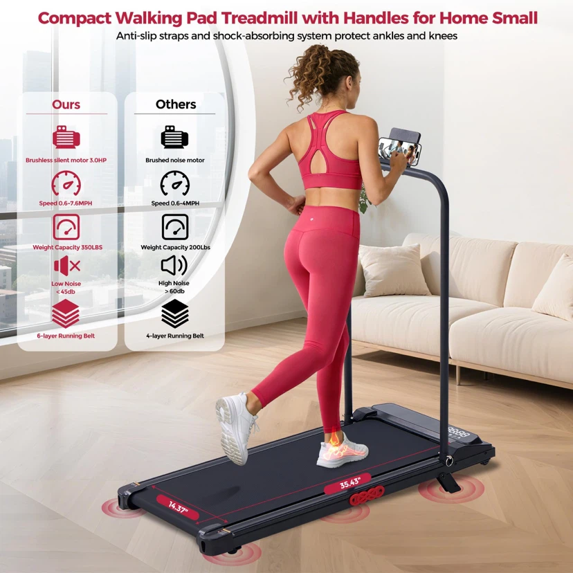 Small Treadmill for Home, Walking Pad Treadmill with Incline - photo 3