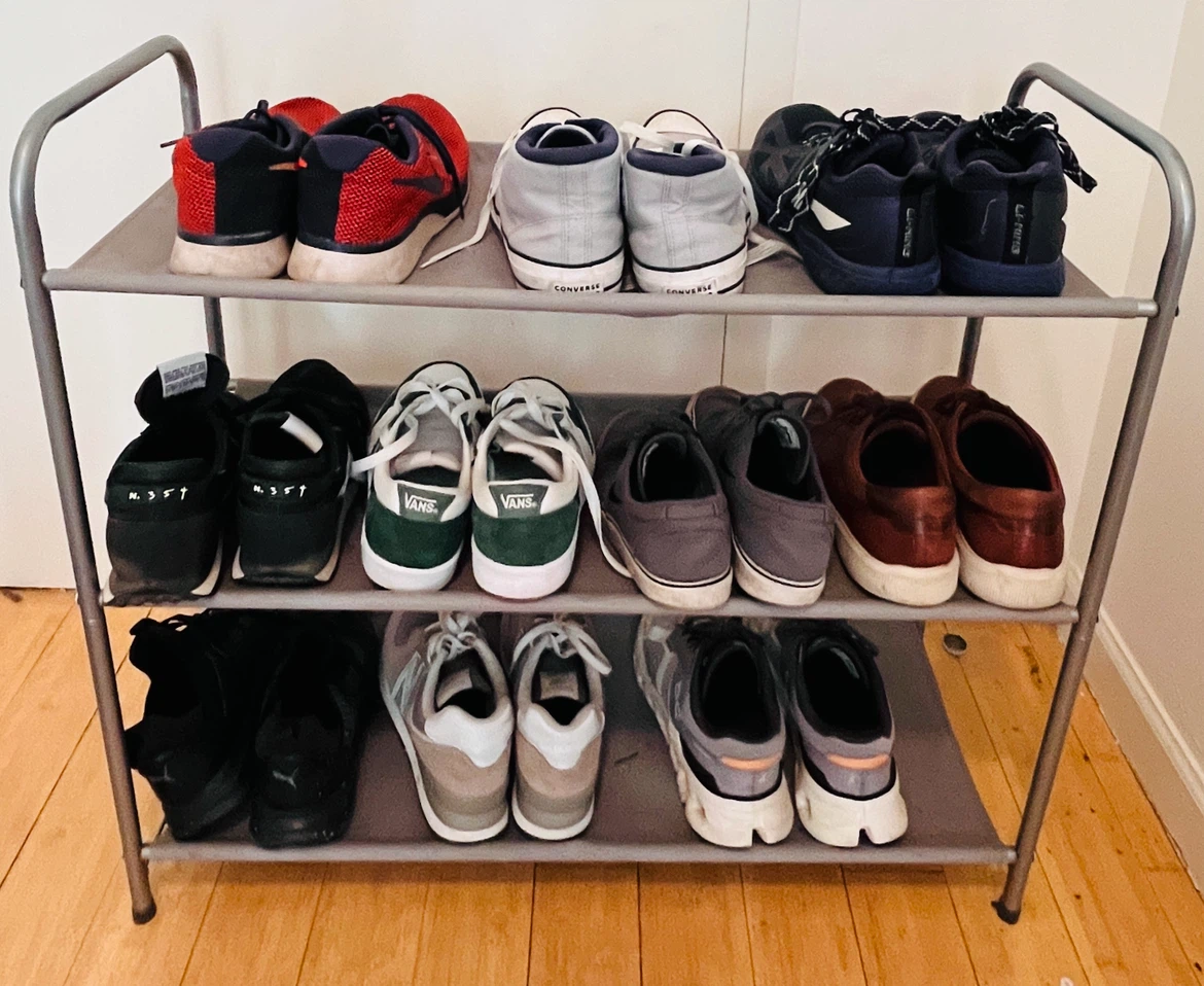 3-Tier Grey Metal Shoe Rack