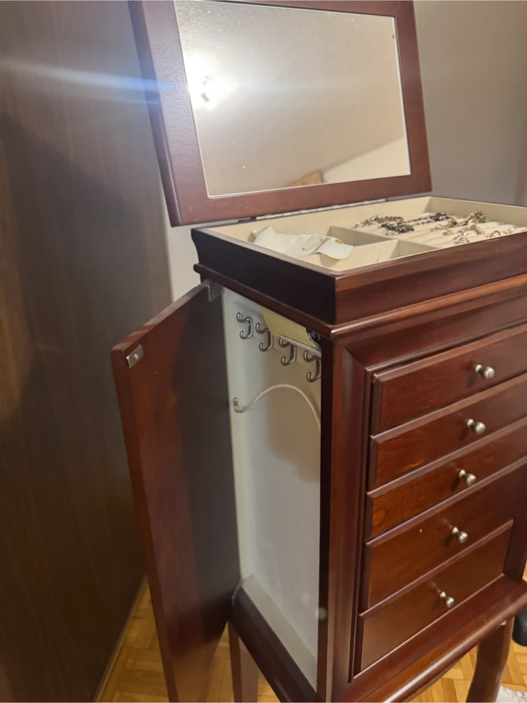 Freestanding wooden jewellery armoire