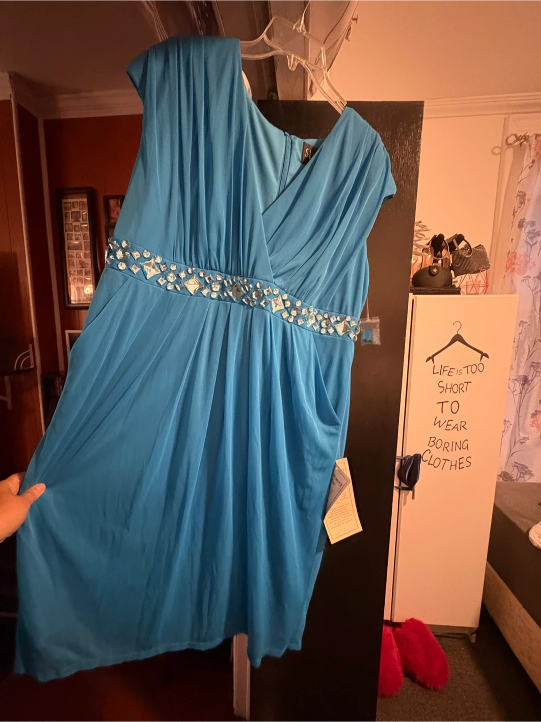 Sl Fashions Blue Embellished Dress