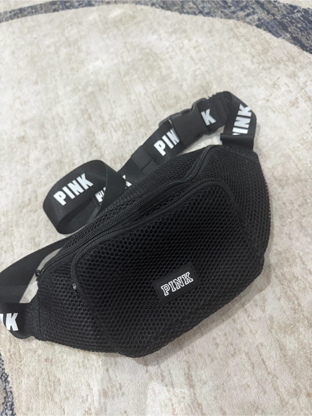 PINK Black Mesh Belt Bag
