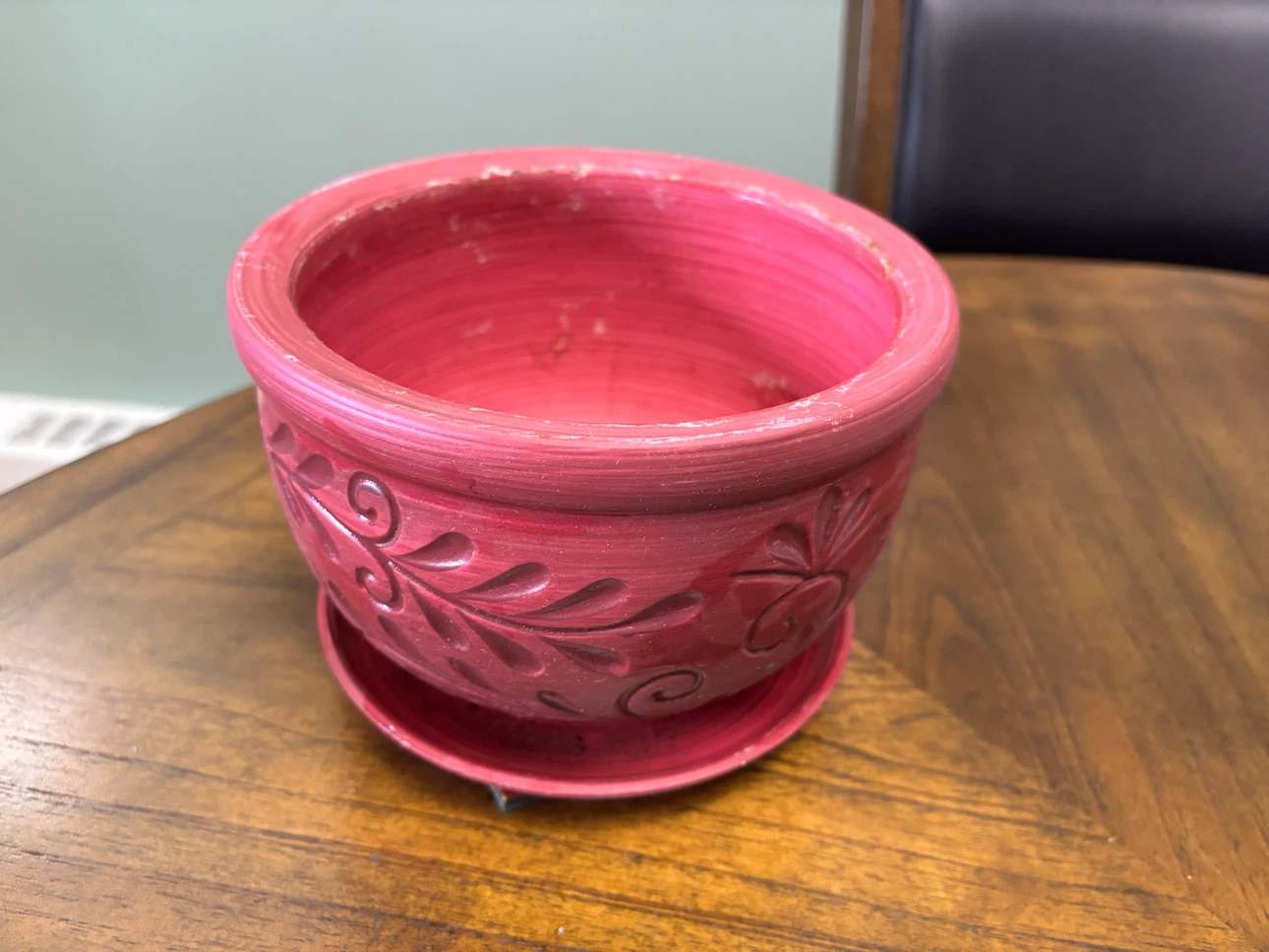 Pink Floral Ceramic Plant Pot with Saucer
