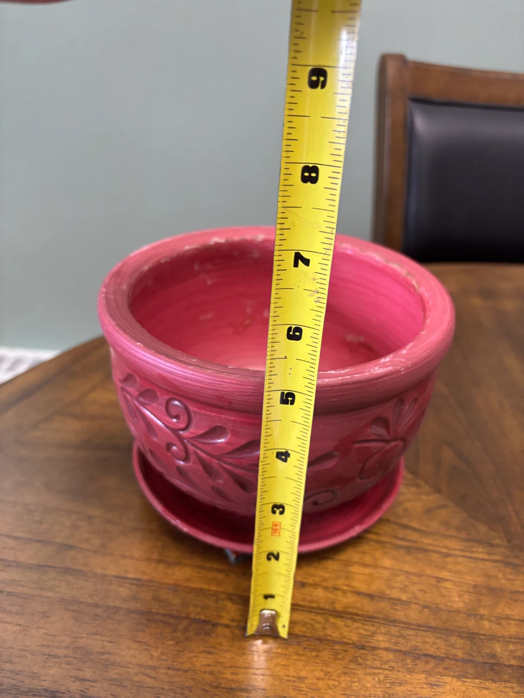 Pink Floral Ceramic Plant Pot with Saucer - photo 2