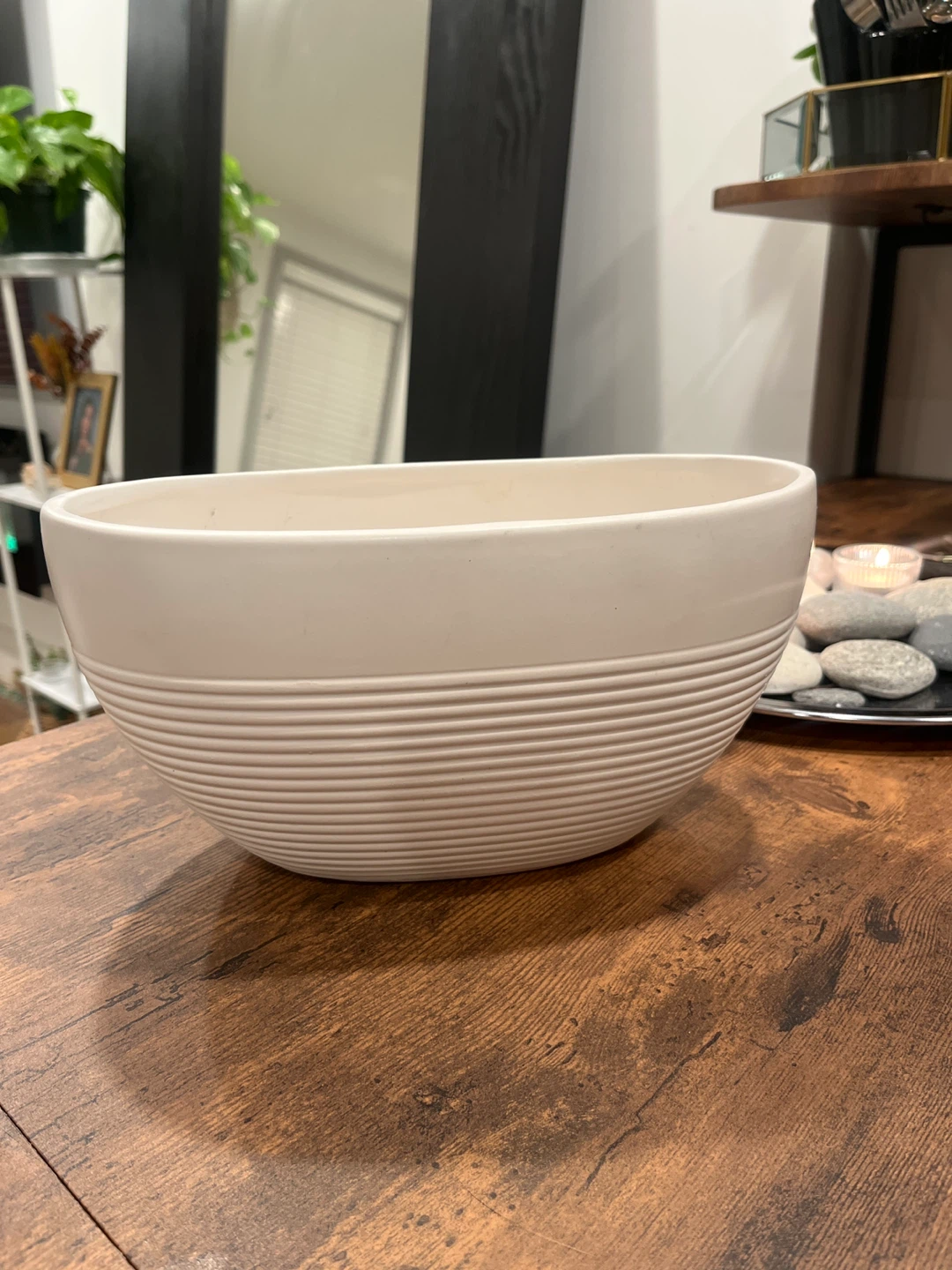 Cream Ribbed Ceramic Planter