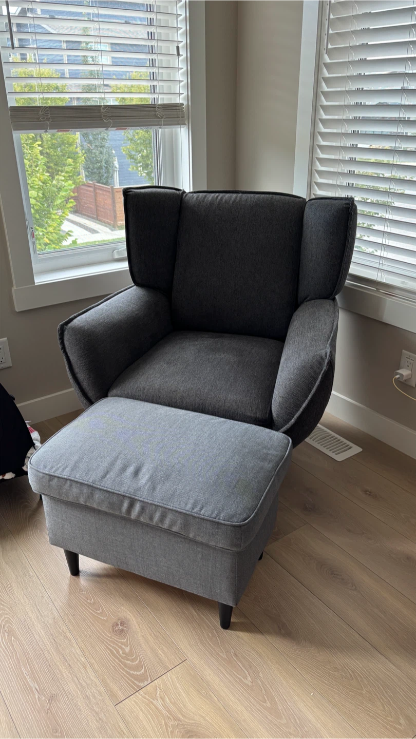 Structube Marjorie Armchair and IKEA Strandmon Footstool