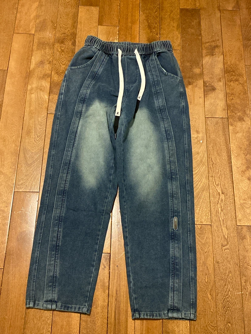Blue Denim Jogger Jeans with Drawstring