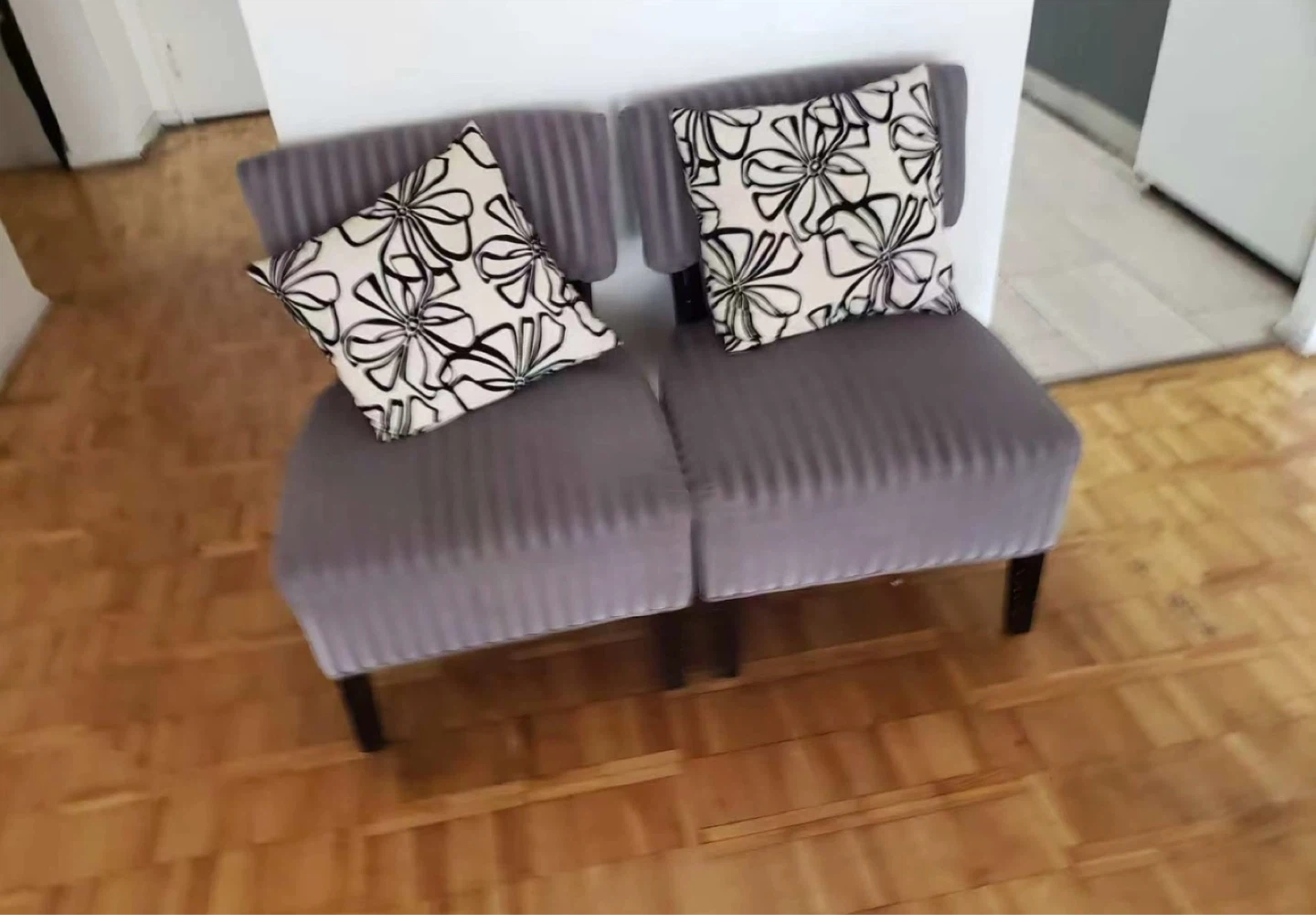 $25 for Set of two grey striped chairs