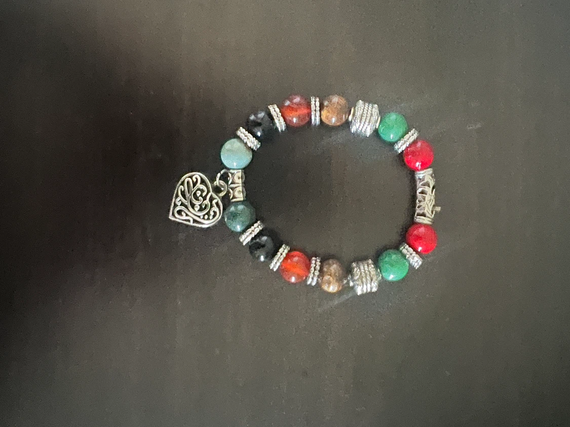 Multicoloured Bead Bracelet with Heart Charm