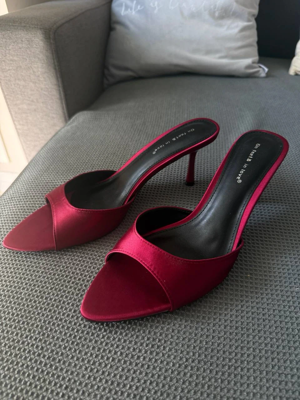 Burgundy Satin Heeled Mules , US 10.5 - photo 2