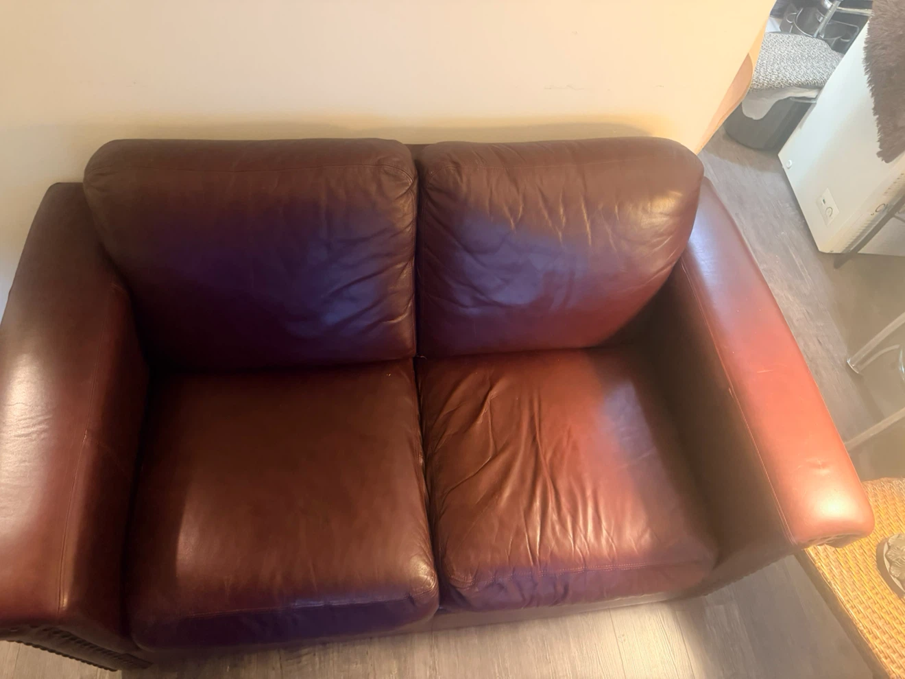 Dark Burgundy Leather Loveseat pick up