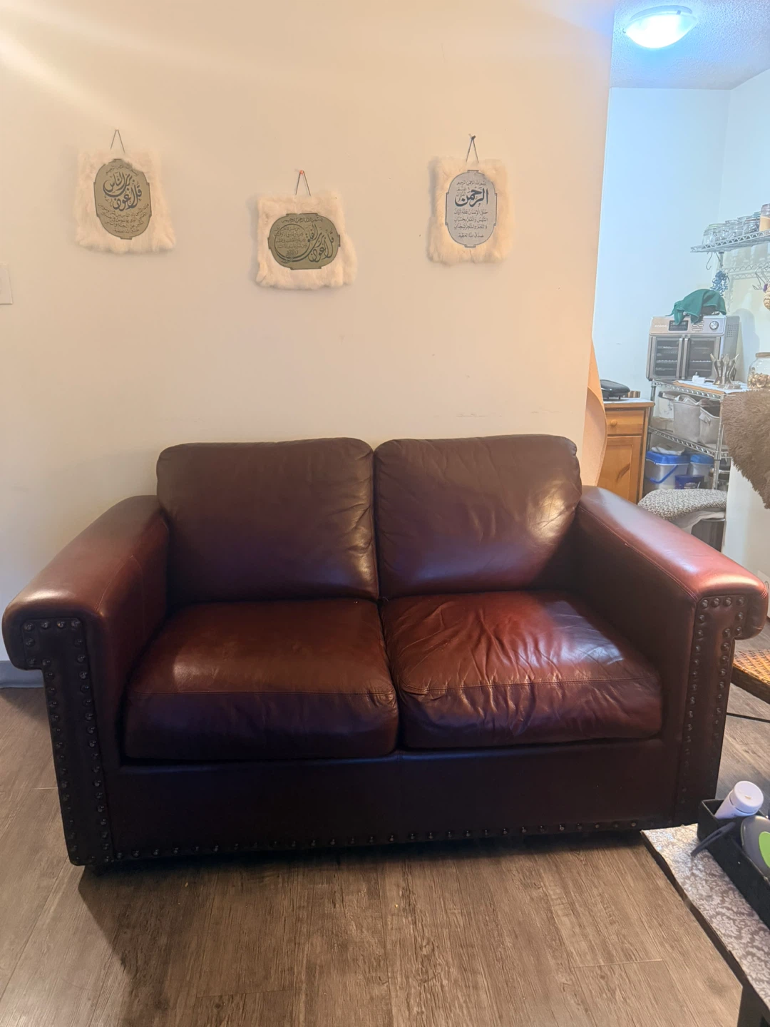 Dark Burgundy Leather Loveseat pick up - photo 2
