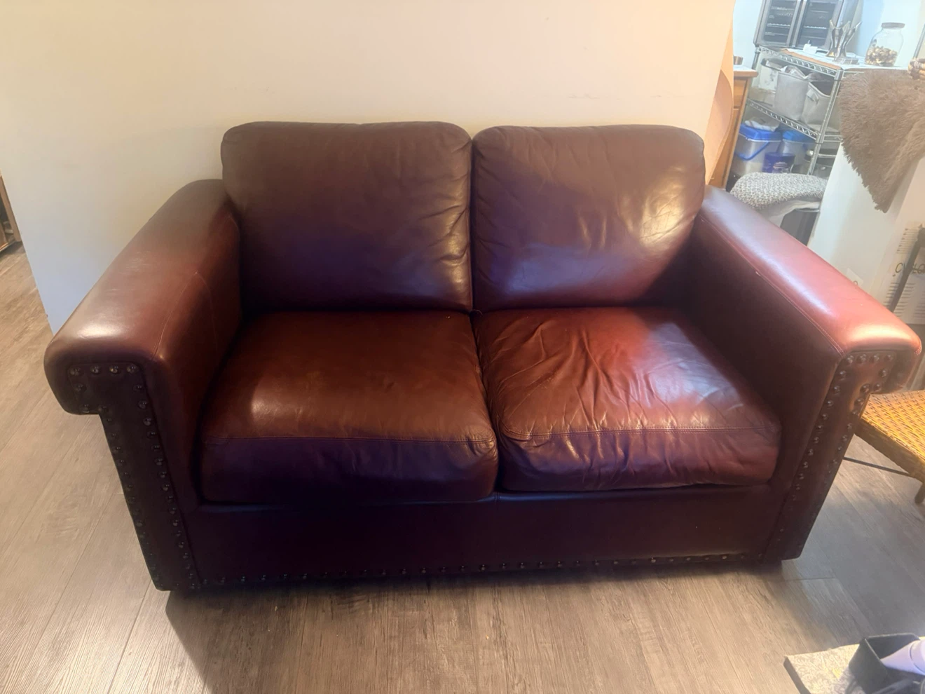 Dark Burgundy Leather Loveseat pick up - photo 3