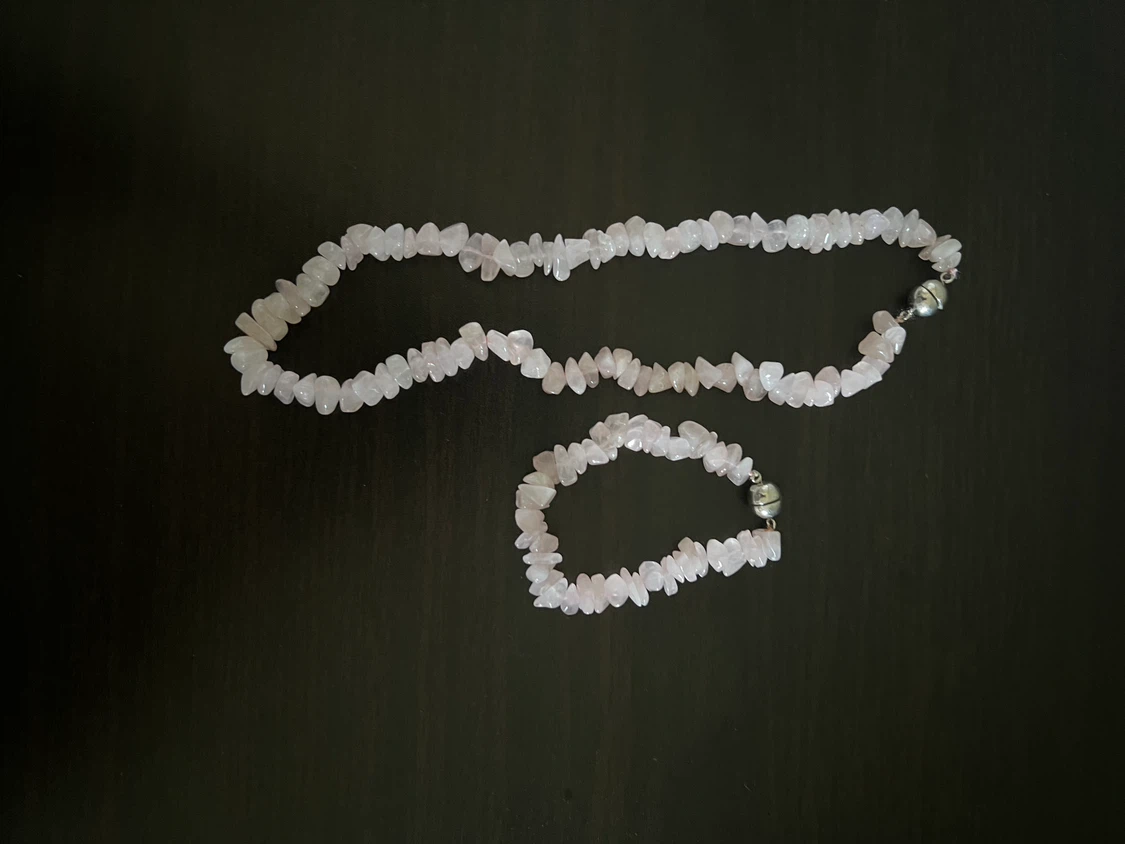 Rose Quartz Chip Necklace and Bracelet Set