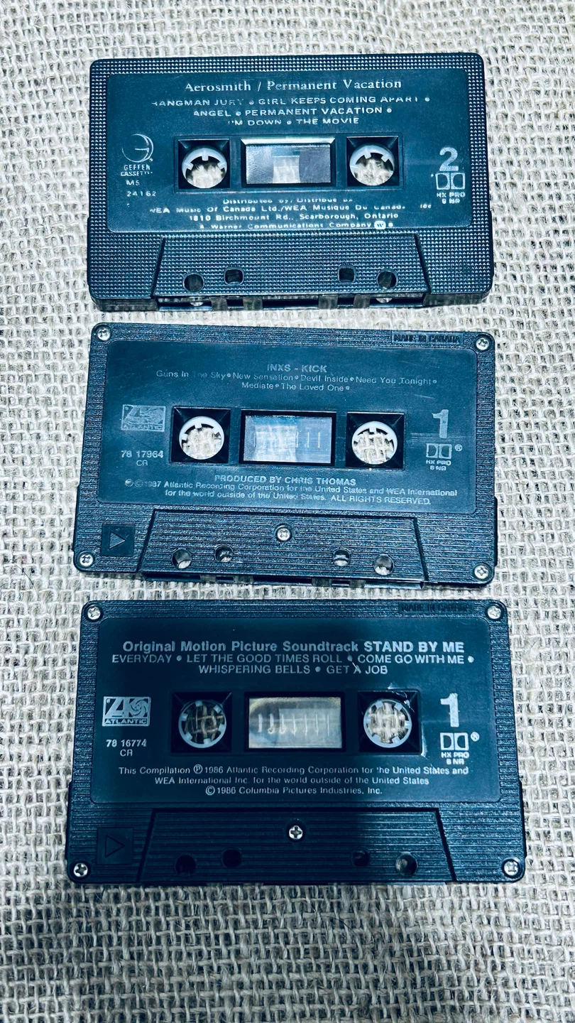 3 Vintage 1980s Cassette Tapes – Aerosmith, INXS & Stand by Me