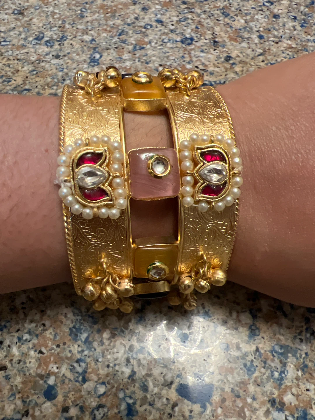 Indian Decorative Gold-Tone Cuff Bracelet