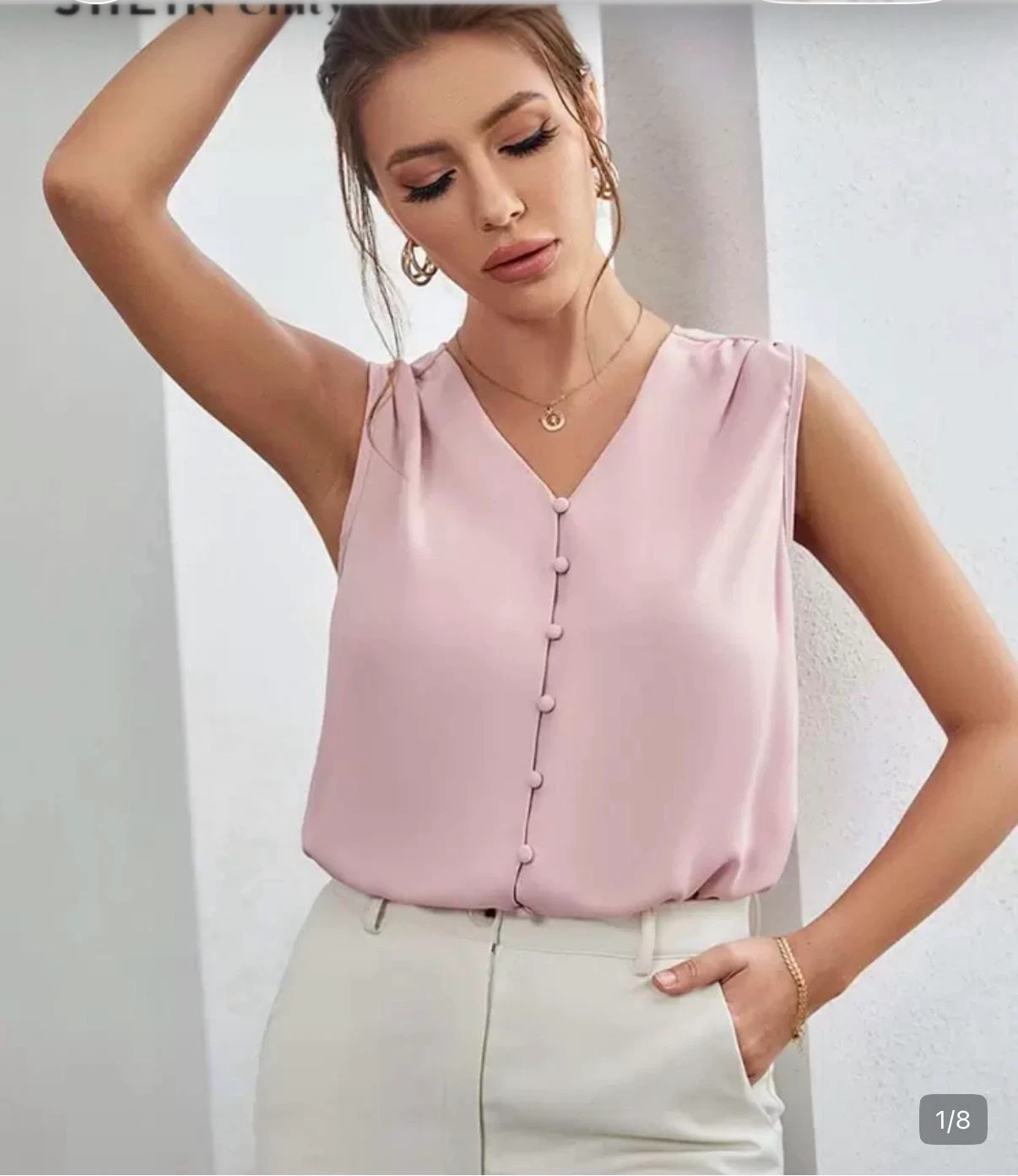 SHEIN Mauve Button-Front Sleeveless Blouse