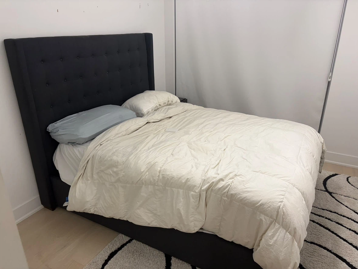Dark Grey Upholstered Wingback Bed Frame - photo 3
