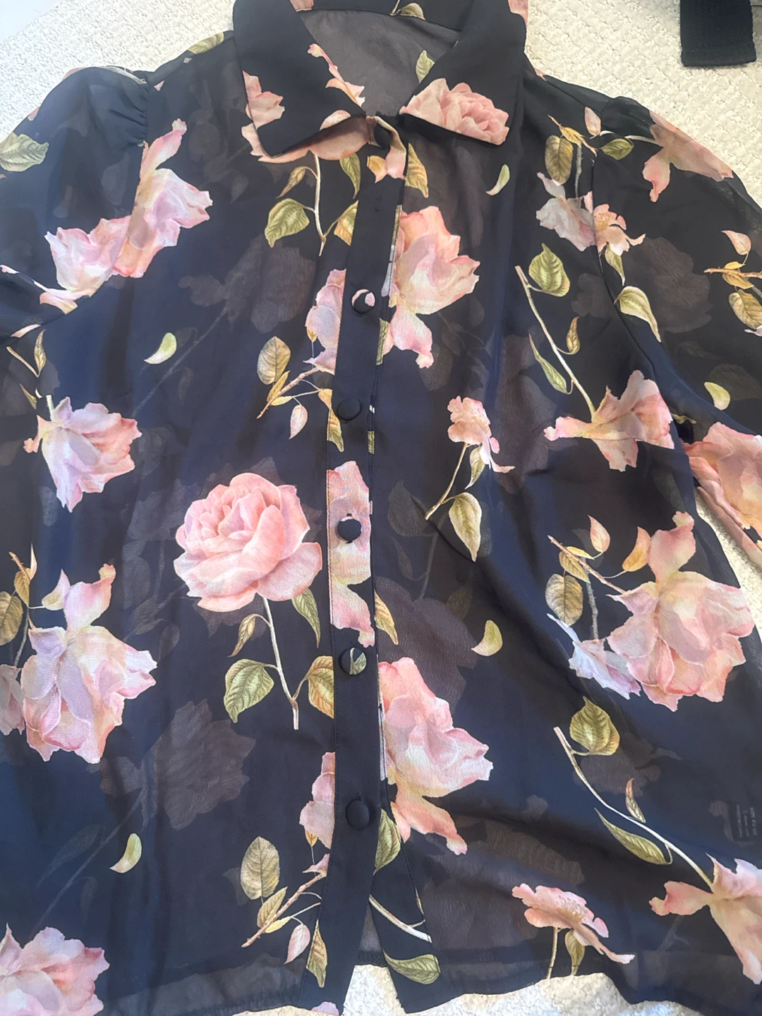SHEIN Privé Floral Sheer Button-Down Shirt