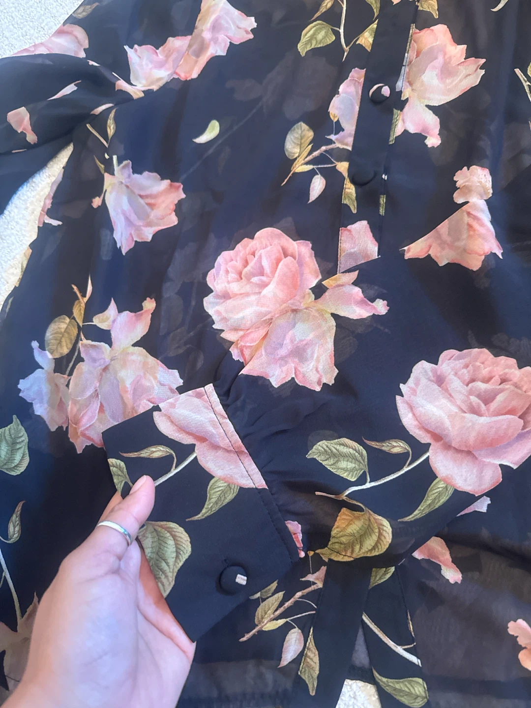 SHEIN Privé Floral Sheer Button-Down Shirt - photo 2