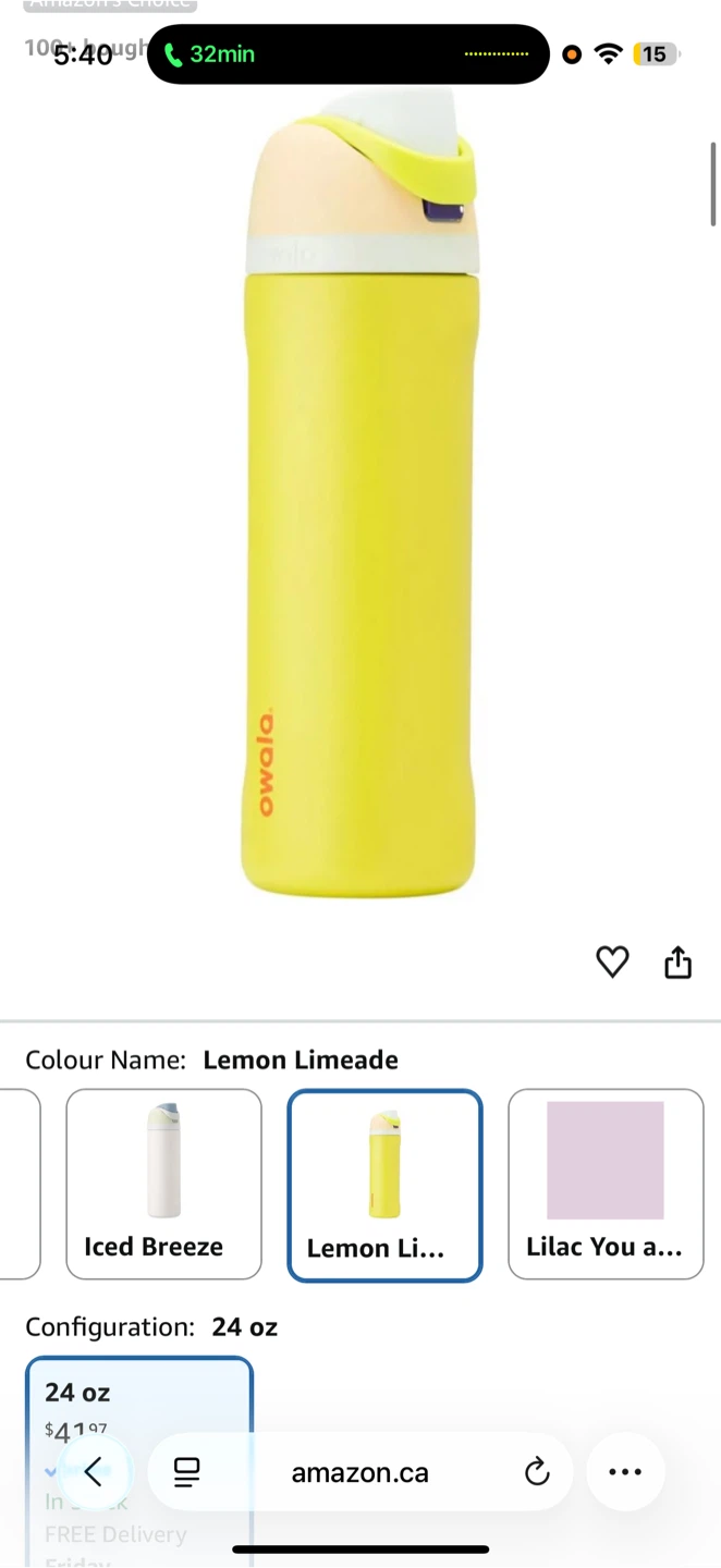 Owala FreeSip Water Bottle 24 oz Lemon Limeade