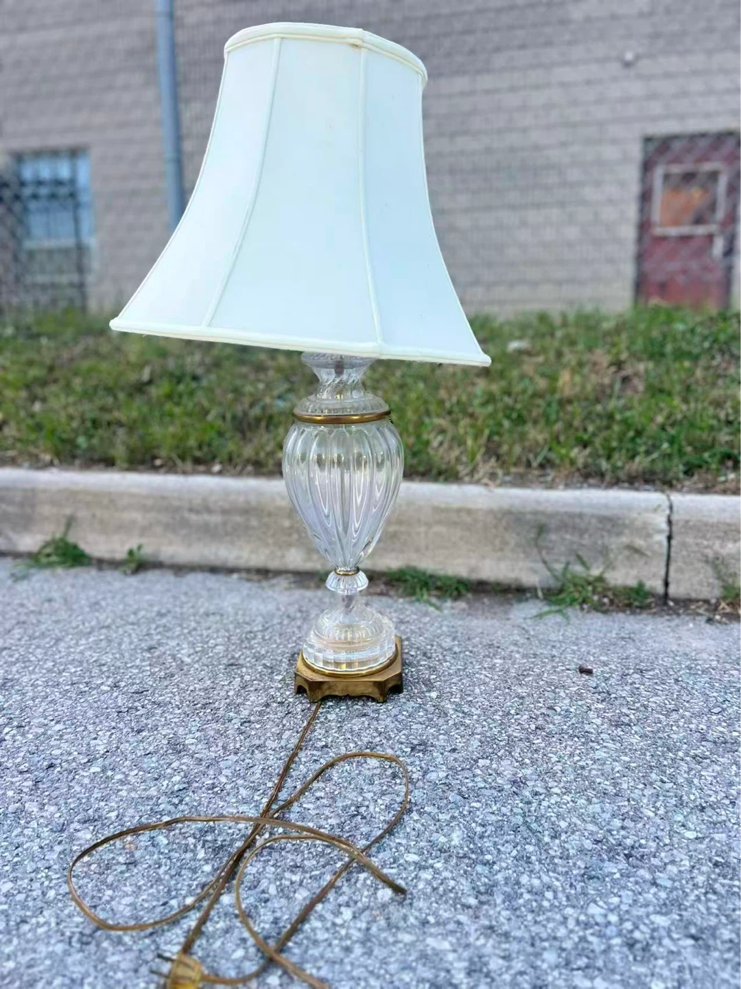 Vintage Crystal and Brass Table Lamp