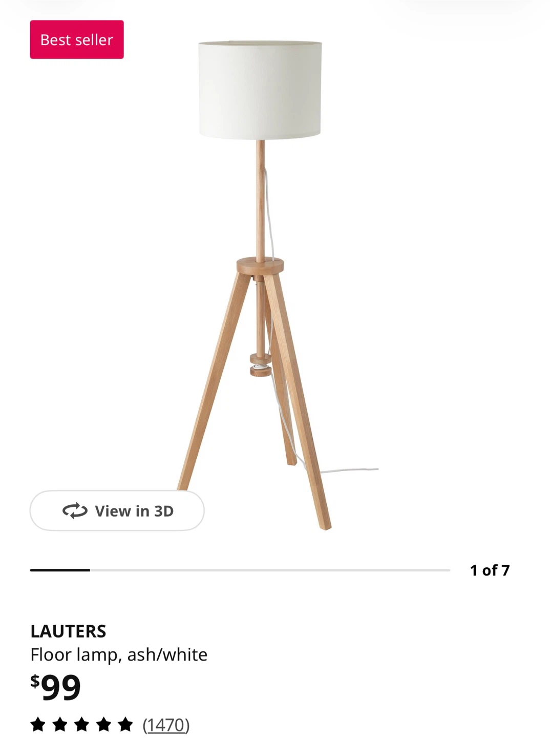 IKEA LAUTERS Floor Lamp, Ash and White - photo 3