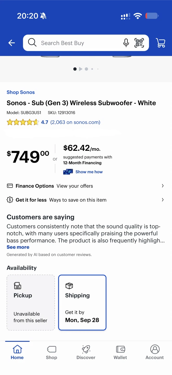 Sonos Sub (Gen 3) Wireless Subwoofer - White - photo 2