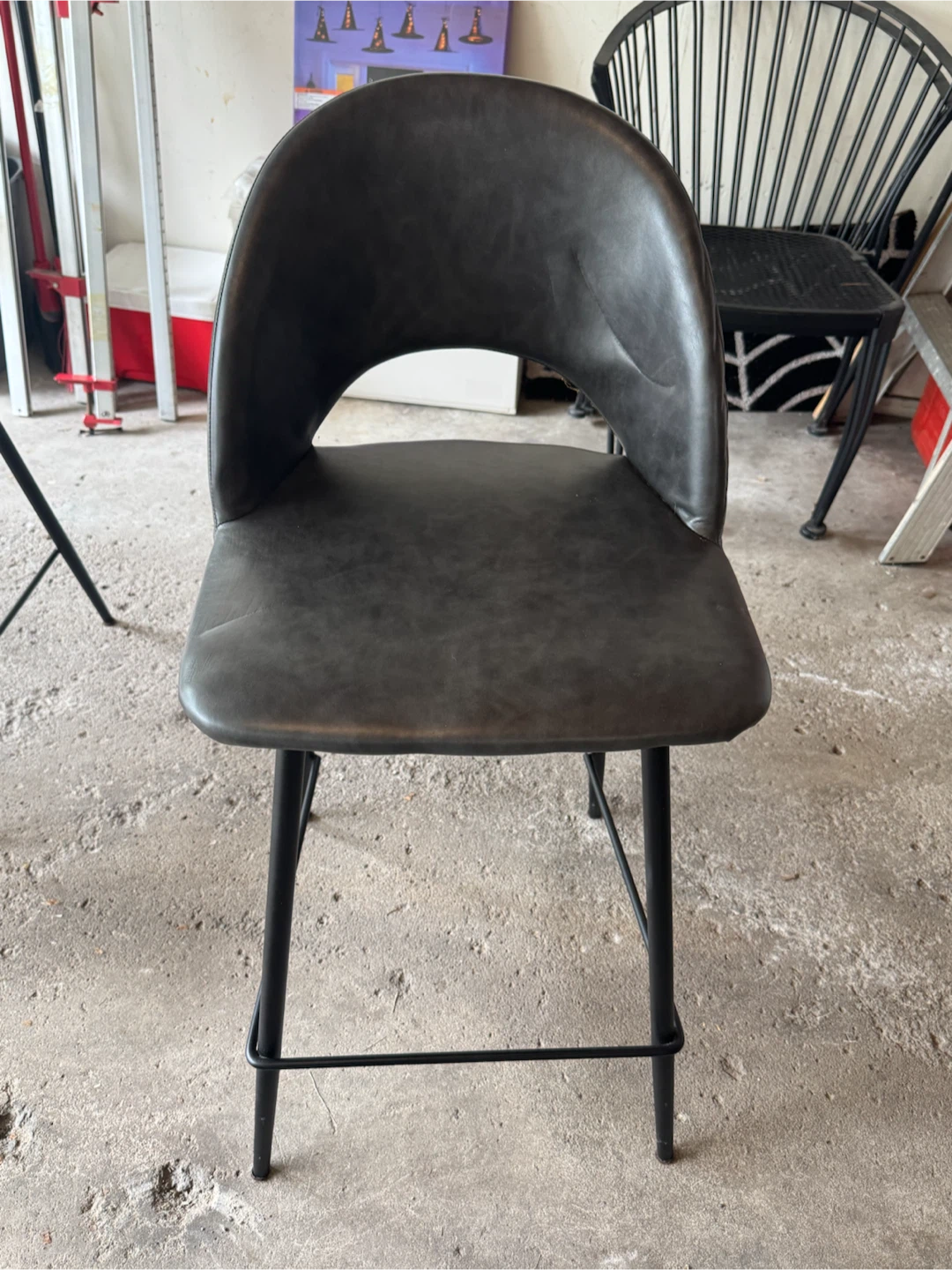 Dark Grey Faux Leather Bar Stools