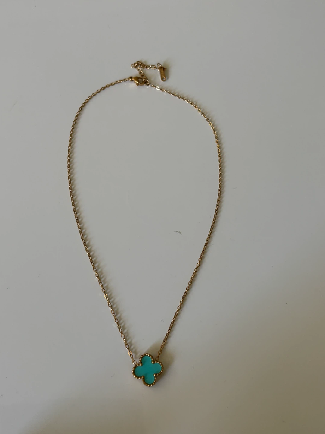 Gold- plated Tone Clover Necklace with Turquoise Inlay