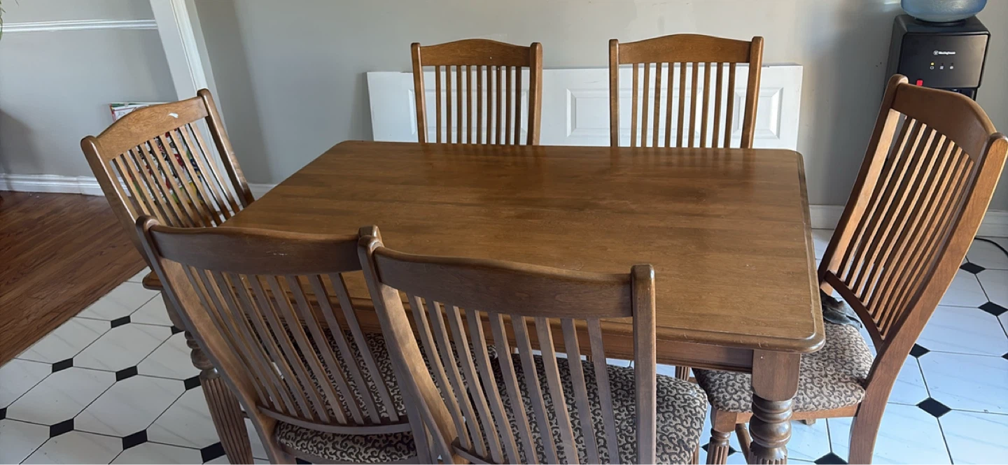 Wooden dining table set with 6 chairs