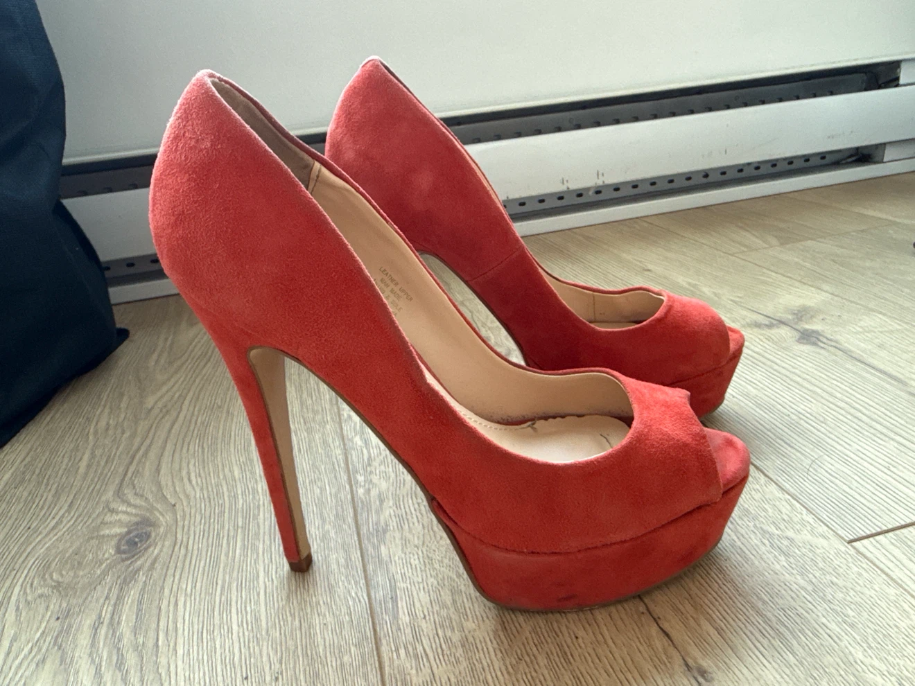 Siren Orange/Red Suede Peep Toe Heels