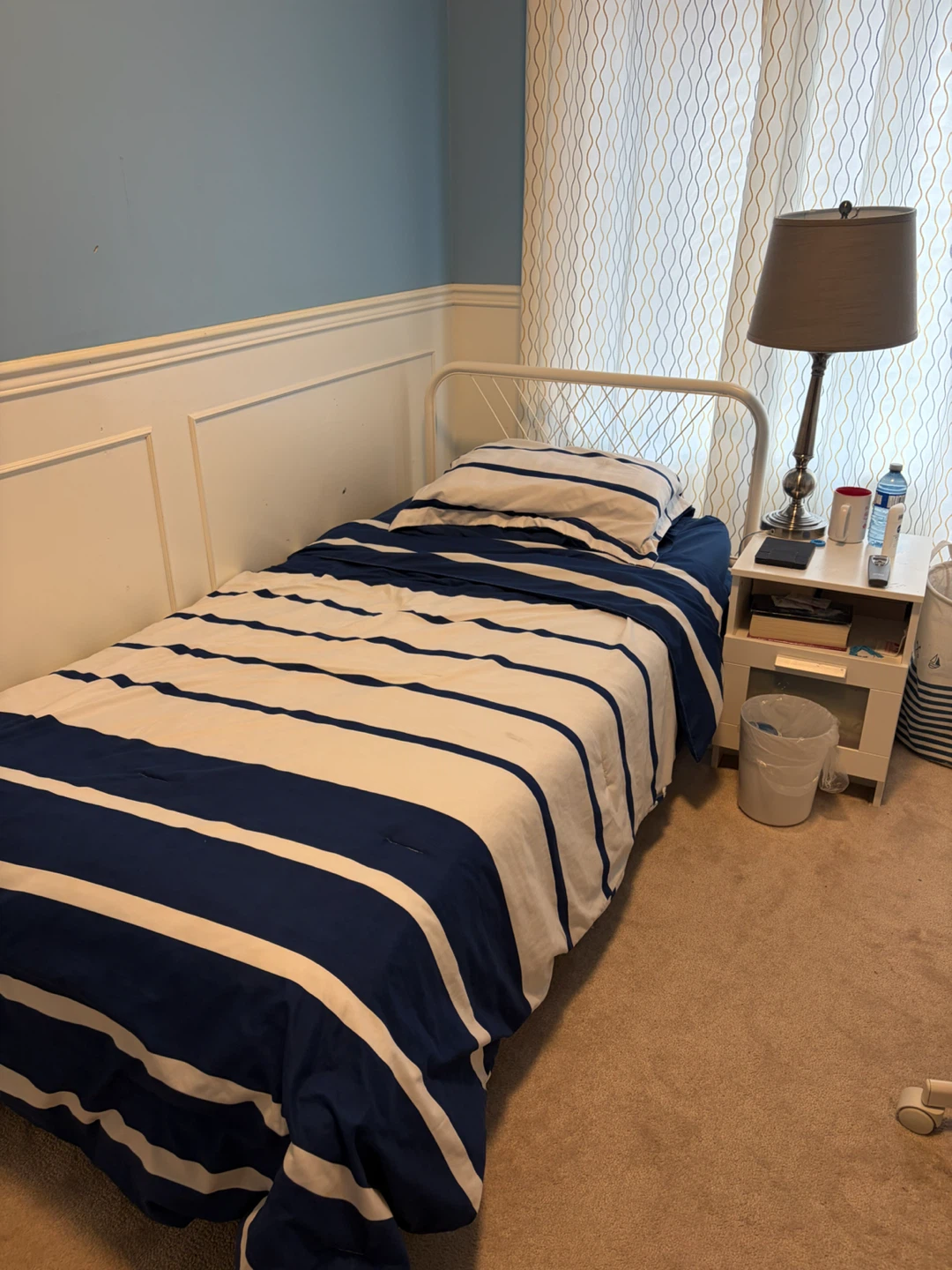 White Metal Twin Bed Frame and night stand