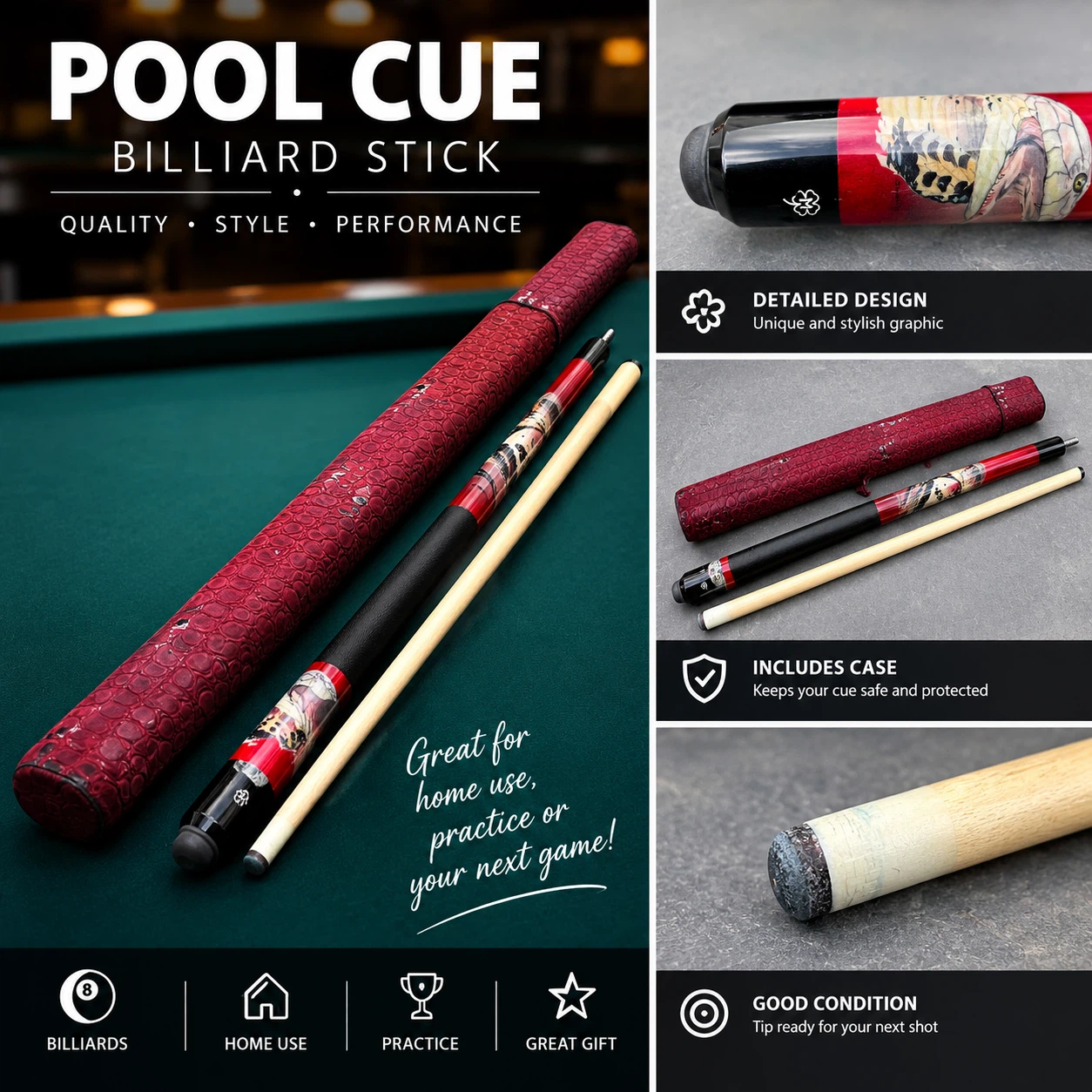 Cobra Graphic Two-Piece Pool Cue with Case