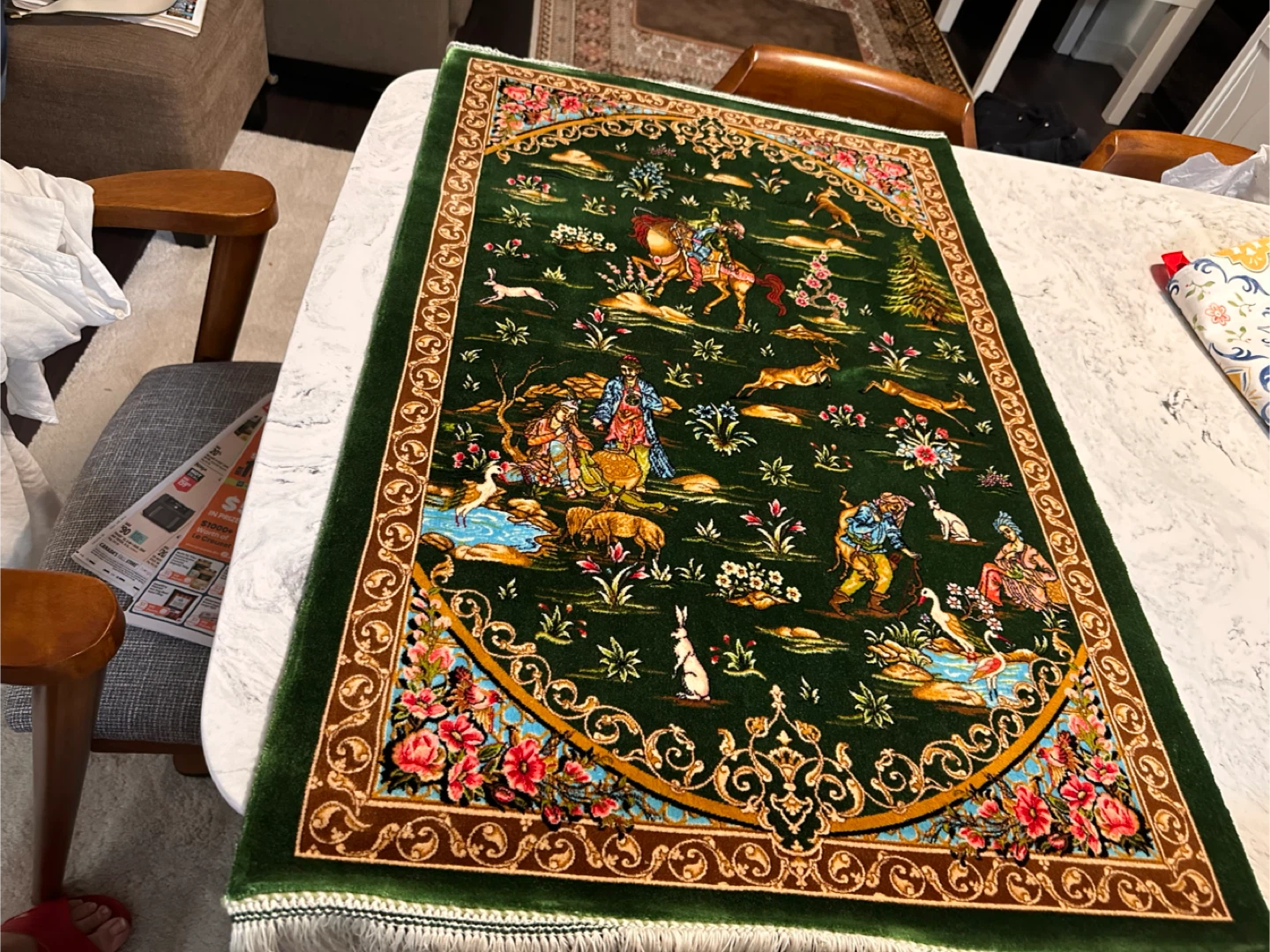 Vintage Style Green silk  Tapestry Wall Hanging - photo 2