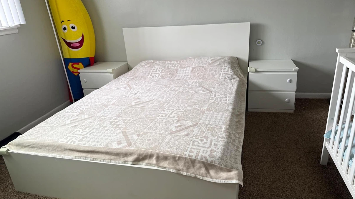 IKEA MALM Queen High Bed Frame with 4 Storage Boxes