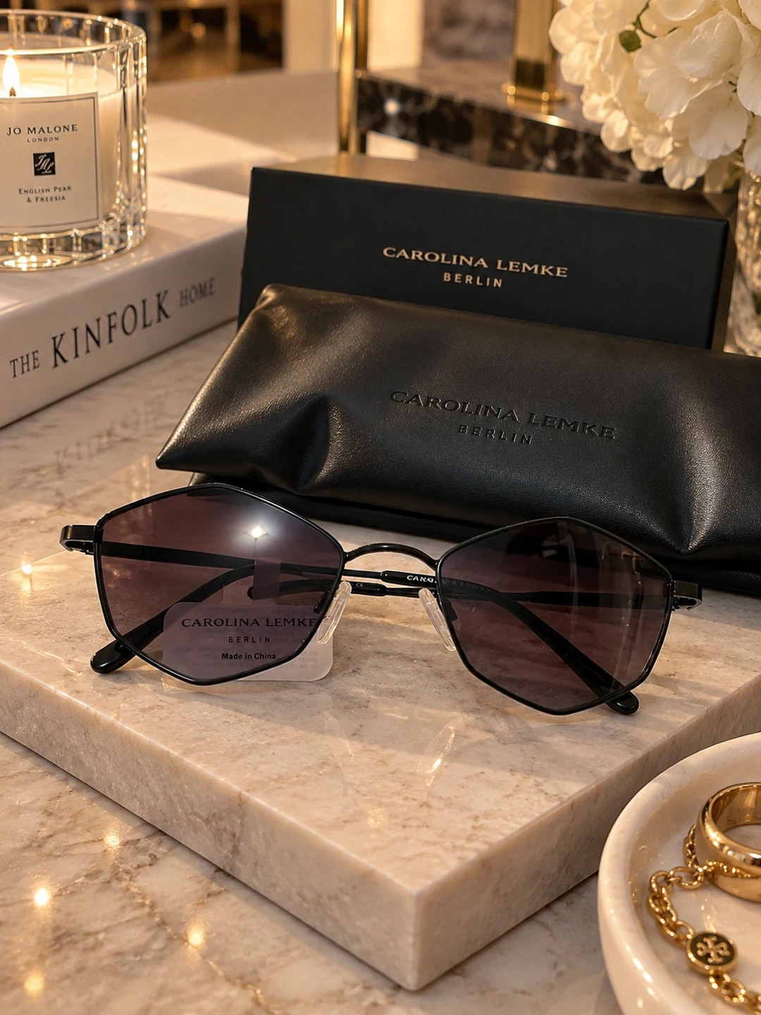 NEW Carolina Lemke Berlin Black Sunglasses + Case