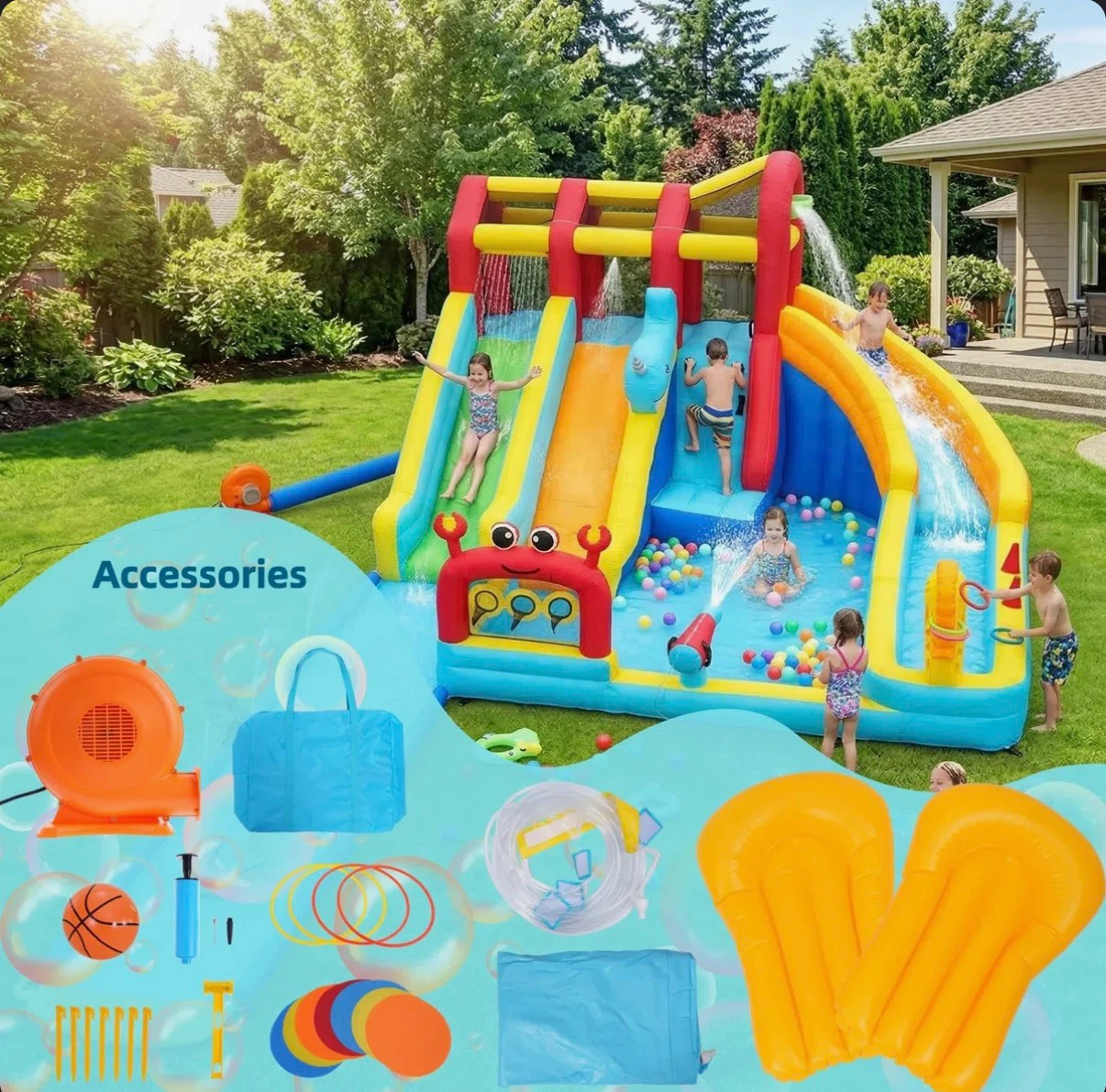 Inflatable Kids Water Park with Slides and Blower - photo 2