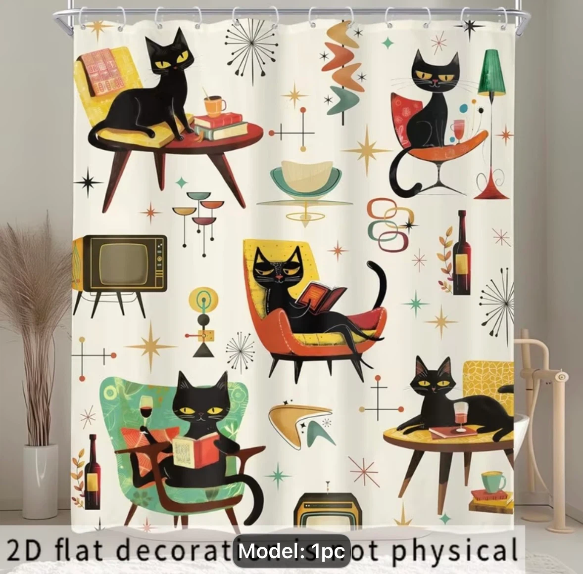 Mid-century Modern Cat Shower Curtain