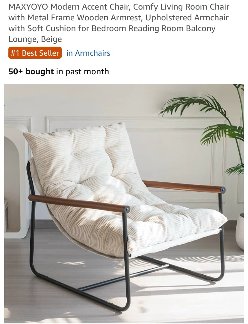 Comfy Armchair with Metal Frame Wooden Armrest